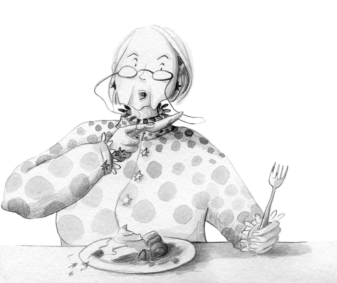 b/w illustration grandma