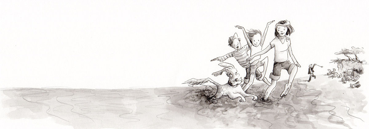 Children playing by the sea, illustration